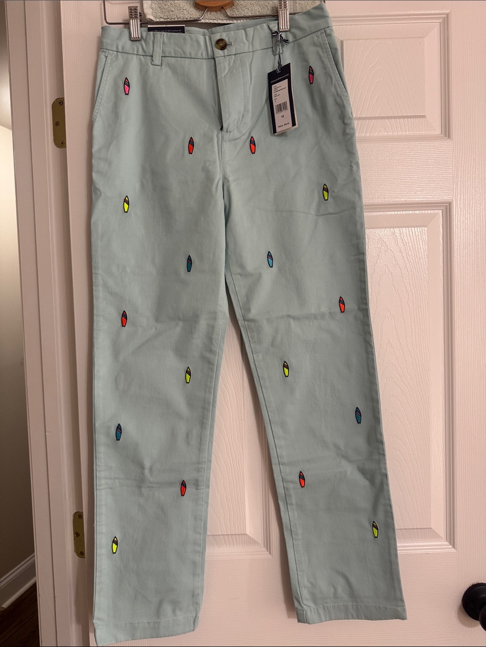 Kids Light Mint Embroidered Surfboard Chino Pants